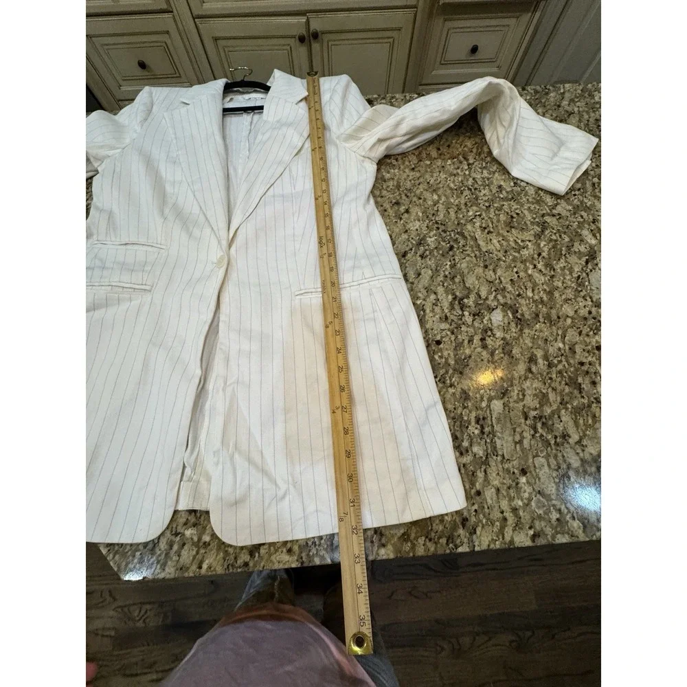 Banana Republic Relaxed Fit Pinstripe Linen Blazer Size 14 Tall 90's